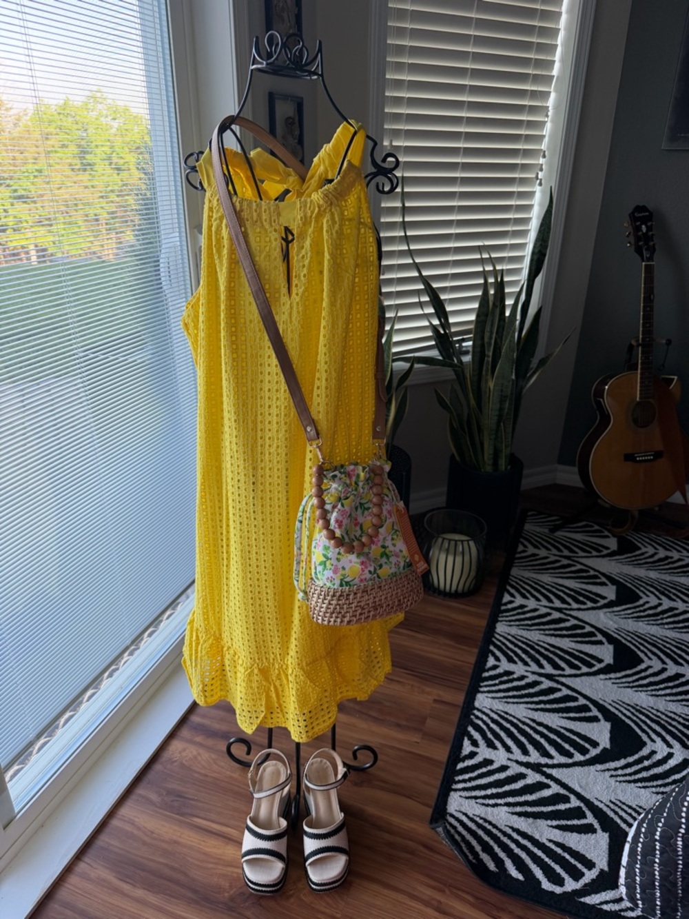 C&C California Yellow Lemon & Floral Woven Crossbody Bag